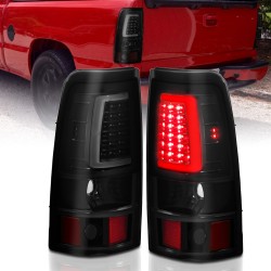 LED TAILLIGHTS 1999-2002 CHEVY SILVERADO /GMC SIERRA C BAR STYLE BLACK SMOKE HOUSING WITH WHITE DRL