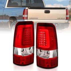 LED TAILLIGHTS 1999-2002 CHEVY SILVERADO /GMC SIERRA C BAR STYLE RED CLEAR HOUSING WITH WHITE DRL