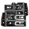 1994-1998 CHEVY P/U COMBO BLACK C BAR HALO HEADLIGHTS WITH PARKING LIGHTS