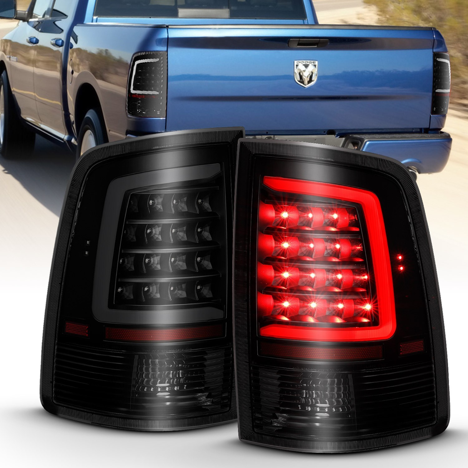 2009-2015 Dodge Ram 1500 2500 3500 Led Tail Light Signal Lamp 2Pc Black Smoke