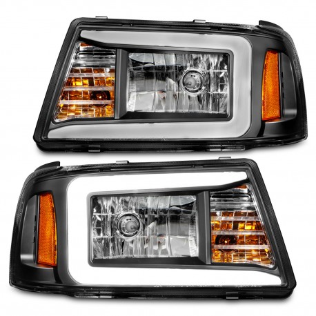 Ford Ranger 2001-2011 one piece style headlights black housing with led c bar pair