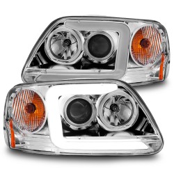 1997-2003 Ford F150 Expedition one pc led c bar headlights chrome housing