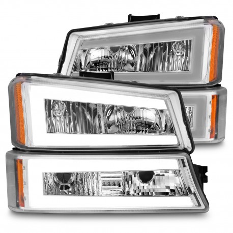 2003-2006 CHEVY SILVERADO C BAR LED CHROME AMBER 1500/2500 HEADLIGHTS