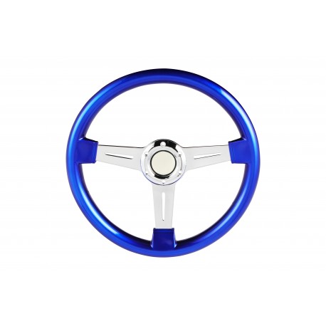 Abs blue universal chrome 3 spoke steering wheel  6 hole