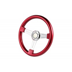 UNIVERSAL STEERING WHEELS 6 HOLE ABS RED WITH CHROME 3 SPOKE