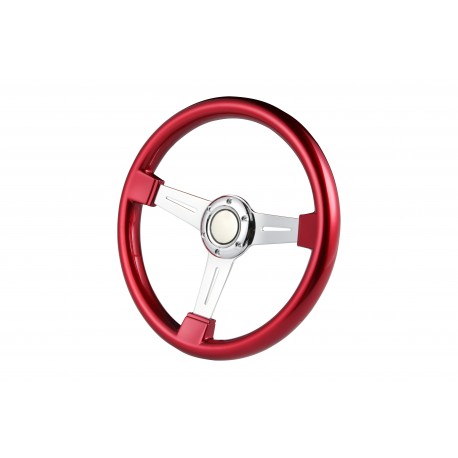 UNIVERSAL STEERING WHEELS 6 HOLE ABS RED WITH CHROME 3 SPOKE