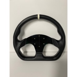UNIVERSAL D SHAPE STEERING WHEELS 6 HOLE 320MM CARBONFIBER WRAP WITH WHITE STRIPE NO HORN BOTTON