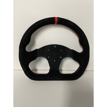 UNIVERSAL D SHAPE STEERING WHEELS 6 HOLE 320MM SUEDE WRAP WITH RED STRIPE NO HORN BOTTON