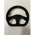 UNIVERSAL D SHAPE STEERING WHEELS 6 HOLE 320MM SUEDE WRAP WITH RED STRIPE NO HORN BOTTON