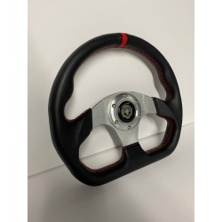 UNIVERSAL D SHAPE STEERING WHEELS 6 HOLE 320MM BLACK WRAP WITH RED  STRIPE WITH  HORN BOTTON