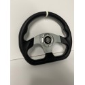 UNIVERSAL D SHAPE STEERING WHEELS 6 HOLE 320MM BLACK WRAP WITH WHITE  STRIPE WITH  HORN BOTTON