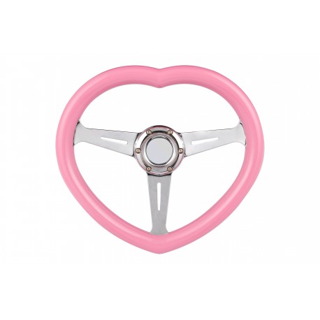 UNIVERSAL PINK HEART STEERING WHEELS 6 HOLE WITH CHROME CENTER