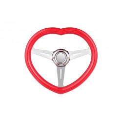 UNIVERSAL RED HEART STEERING WHEELS 6 HOLE WITH CHROME CENTER