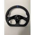 UNIVERSAL D SHAPE STEERING WHEEL 320MM BLACK WITH BLUE STRIPE WITH HORN BOTTON