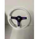 WHITE NEO CHROME STEERING WHEEL 3 SPOKE WITH 6 HOLE UNIVERSAL