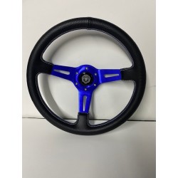 UNIVERSAL STEERING WHEELS 6 HOLE MID DEEP DISH BLUE  SPOKES BLACK STEERING WHEEL