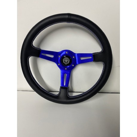 UNIVERSAL STEERING WHEELS 6 HOLE MID DEEP DISH BLUE  SPOKES BLACK STEERING WHEEL