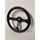 UNIVERSAL 6 HOLE DEEP DISH STEERING WHEEL BLACK CARBON WRAP WITH RED STRIPE 4 SPOKE