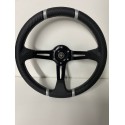 UNIVERSAL 6 HOLE DEEP DISH STEERING WHEEL BLACK WRAP WITH SILVER STRIPE 4 SPOKE