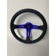 UNIVERSAL 6 HOLE DEEP DISH STEERING WHEEL BLACK CARBON WRAP WITH BLUE  STRIPE 4 SPOKE