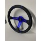 UNIVERSAL 6 HOLE DEEP DISH STEERING WHEEL BLACK CARBON WRAP WITH BLUE  STRIPE 4 SPOKE