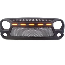 MATT BLACK JEEP JK WRANGLER FRONT MESH STYLE GRILLE WITH AMBER DRL LIGHTS REPLACEMENT