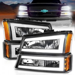 CHEVY SILVERADO 1500/2500/3500 2003-2006 BLACK AMBER WITH WHITE LED DRL C BAR LIGHTS WITH PARKING LIGHT COMBO