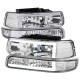 1999-2002 CHEVY SILVERADO 00-06 TAHOE SUBURBAN CHROME CLEAR LED C BAR DRL HEADLIGHT COMBO KIT