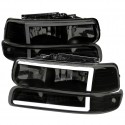 1999-2002 CHEVY SILVERADO 00-06 TAHOE SUBURBAN BLACK SMOKE LED C BAR DRL HEADLIGHT COMBO KIT