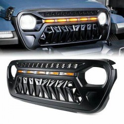 JEEP JL 2018-2021 FRONT TWISTED STYLE GRILLE WITH AMBER DRL LIGHTS REPLACEMENT