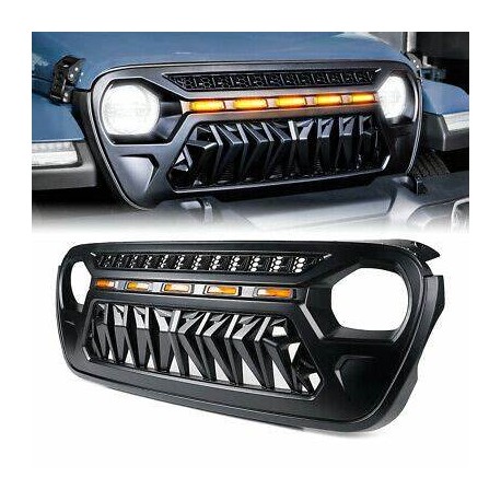 JEEP JL 2018-2021 FRONT TWISTED STYLE GRILLE WITH AMBER DRL LIGHTS REPLACEMENT