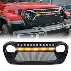 JEEP JL 2018-2021 FRONT MESH  STYLE GRILLE WITH AMBER DRL LIGHTS REPLACEMENT