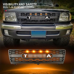 TOYOTA TACOMA 1997-2000 TRD STYLE GRILLE WITH LOGO AND LED AMBER DRL LIGHTS