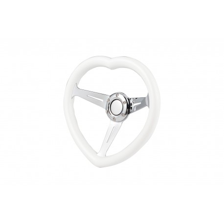 WHITE HEART 320MM DEEP DISH CHROME 3 SPOKE STEERING WHEEL