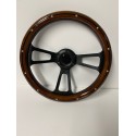 WOOD STEERING WHEEL UNIVERSAL 6 HOLE WITH 3 SPOKE BLACK CENTER