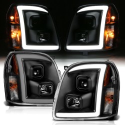 2007-2014 GMC YUKON BLACK C BAR HALO PROJECTOR HEADLIGHTS PAIR