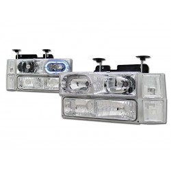 Angel Eye Halo Chrome 1994-98 Chevy C-10 Tahoe Suburban 8 PC Combo Headlamps W Parking Lights Corner Lights