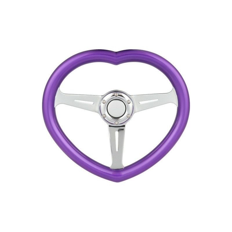 UNIVERSAL 6 HOLE 320MM PURPLE HEART STEERING WHEELS 3 SPOKE CHROME