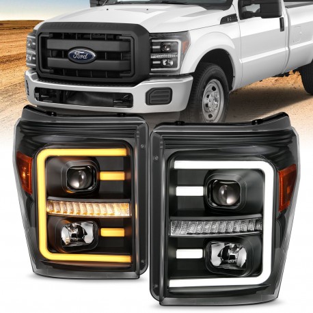 ford f250/350 halo switchback projectors 2011-2016 headlights black housing pair