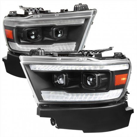 2019-2022 DODGE RAM HEADLIGHT PROJECTORS BLACK AMBER WITH LED DRL RUNNING LIGHTS SWITCHBACK WHITE AMBER