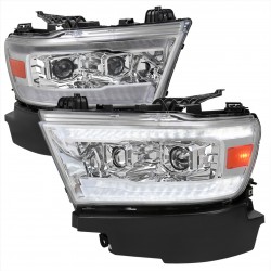 2019-2022 dodge ram 1500/2500/3500 chrome headlights halo switchback projector headlights
